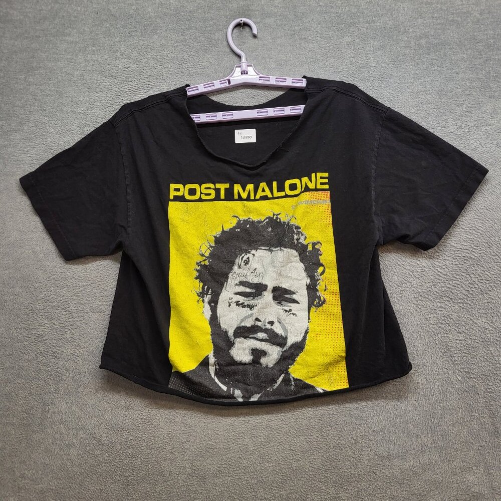 Post Malone Women Shirt Large Black Concert Tour 2019 Cropped Short Sleeve Tee